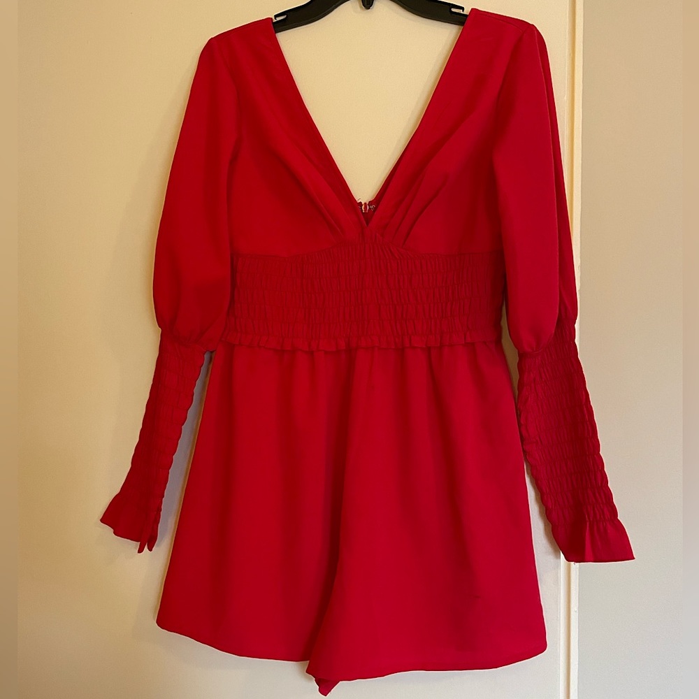 ASOS v-neck sleeved cherry red romper